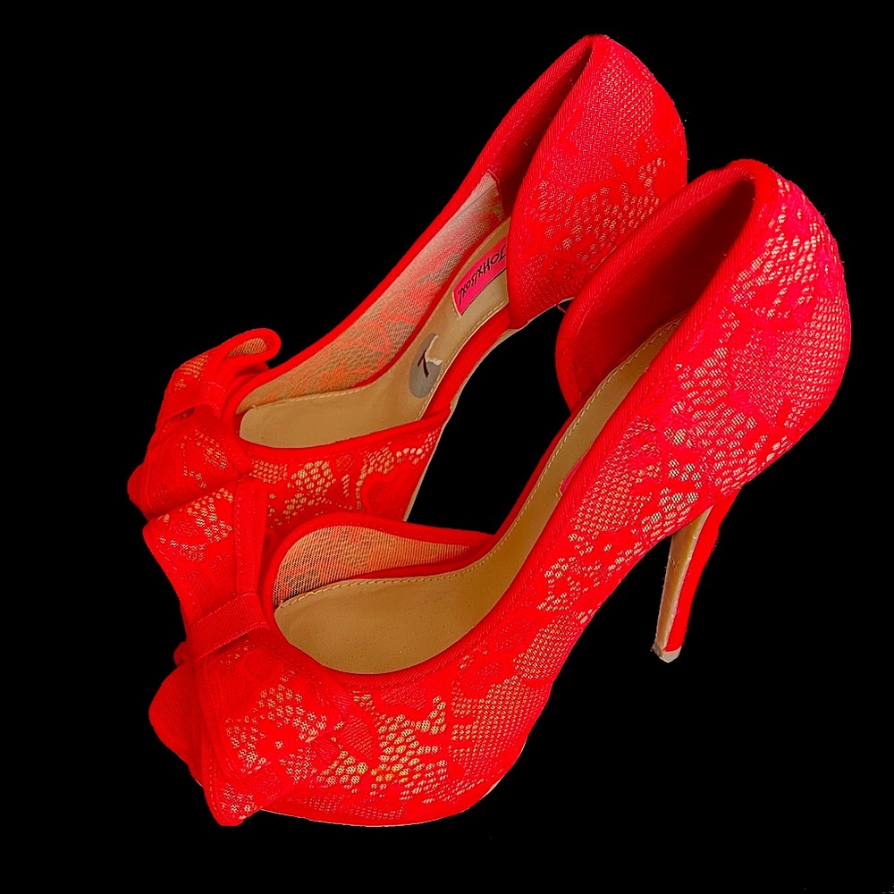 Betsey Johnson Red Vail Lace Platform Pumps